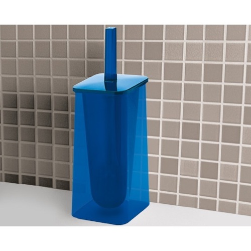 Toilet Brush, Gedy 2233-59, 13 Inch White and Transparent Light Blue Free Standing Toilet Brush Holder 2233-59